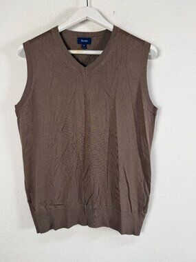 Façonnable Sweater Vest Mens Medium Silk Cashmere Blend Brown V-Neck Preppy Golf